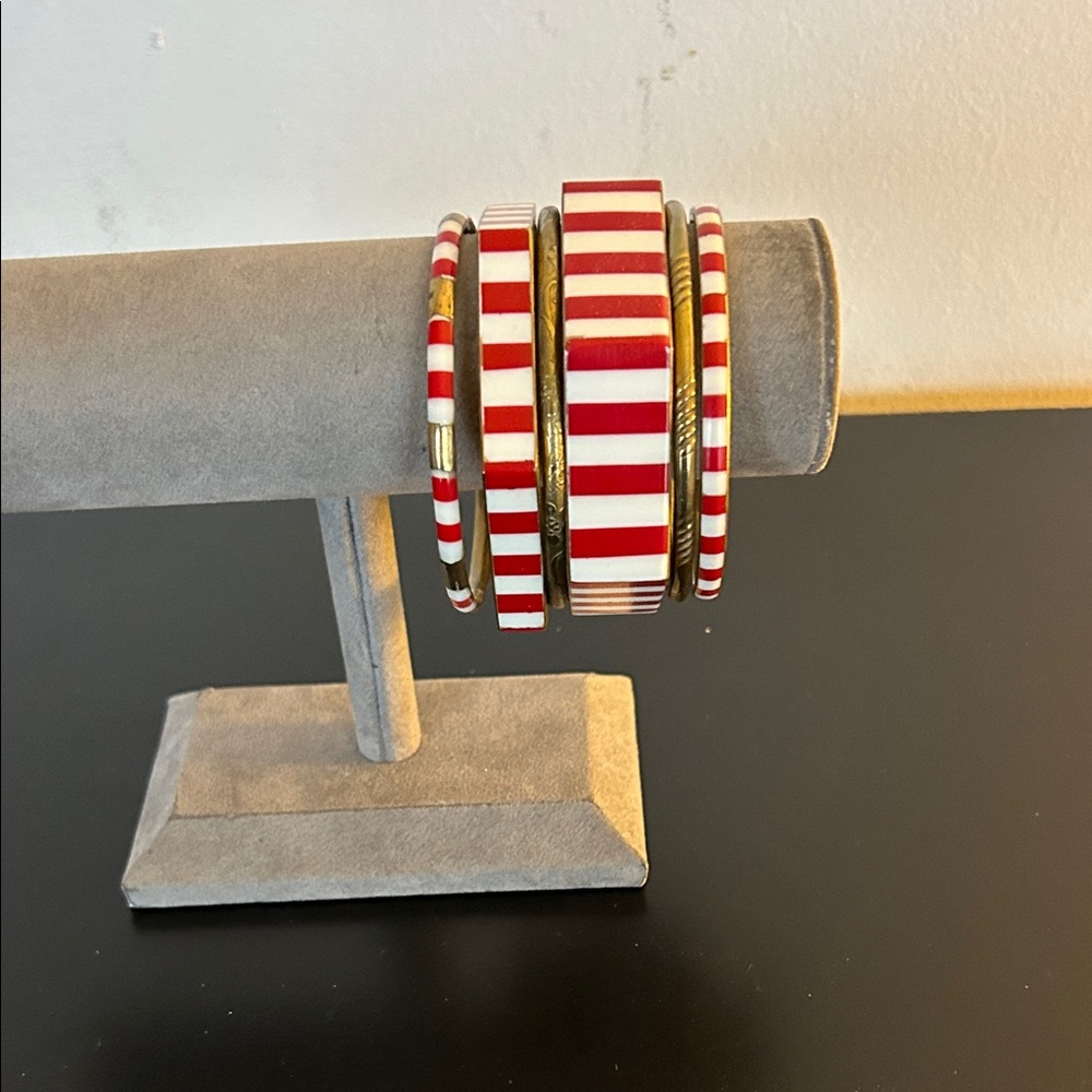 Red and White Striped Bangle Set